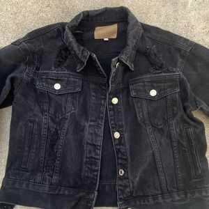 Distressed Women’s Black Jean Jacket Size Small
